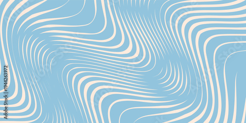 Blue and beige diagonal wavy lines seamless pattern. Simple vector abstract liquid stripes background. Funky groovy texture with diagonal waves, fluid shapes, flow. Stylish repeated decorative design