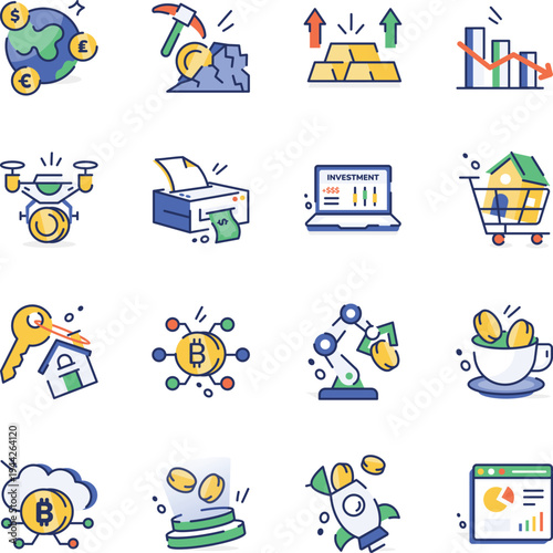 Pack of Investment and Trading Flat Icons 

