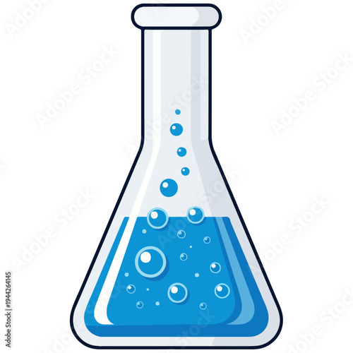 erlenmeyer flask with blue liquid flat vector illustration