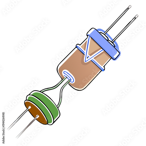 Electrical resistor in colorful design with leads showing  