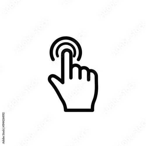 Hand clicking on touchscreen device with circular signal lines  