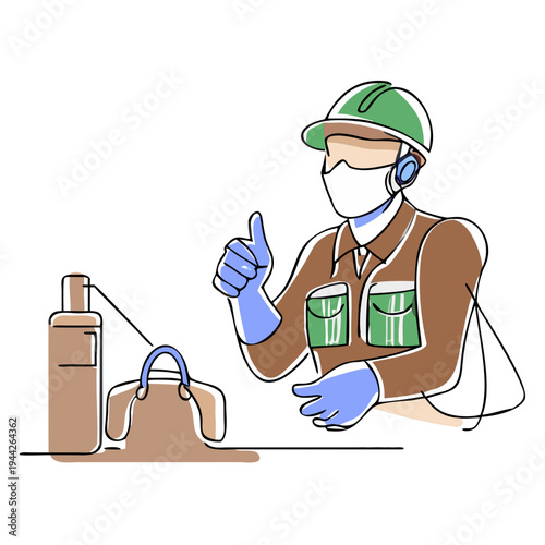 Construction worker giving thumbs up while wearing safety gear  