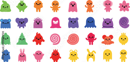 Cartoon Monster Vector Illustration Showing Colorful Cute Character Collection