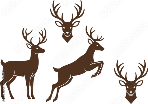 Deer Vector Illustration Showing Standing Leaping and Antler Head Designs