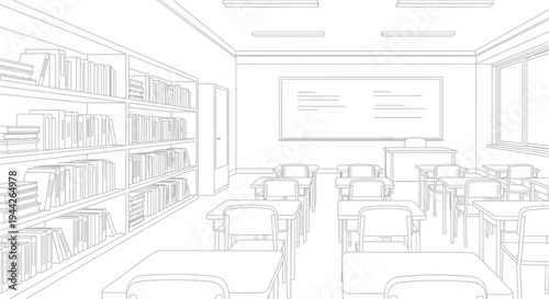 Classroom with chairs and desks.