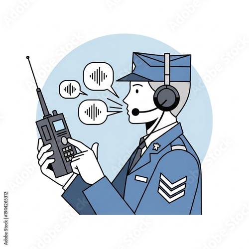 Air traffic controller using radio communication device.