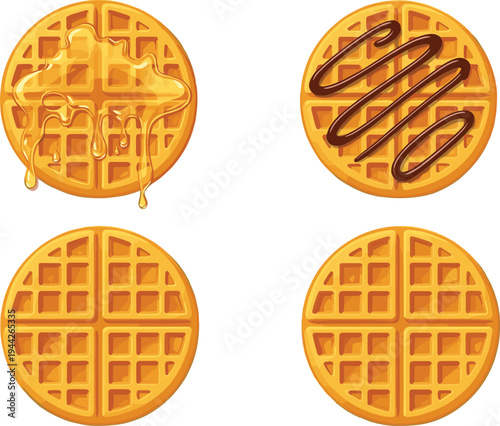 Waffle Vector Illustration Showing Syrup Chocolate and Plain Variation