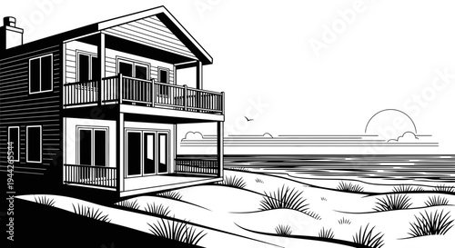 Large two story beach house exterior.