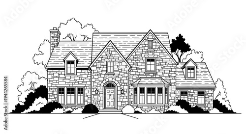 Large Stone Brick House Exterior Architecture.