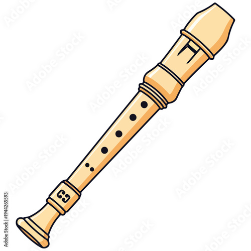Wooden Recorder Flute Flat Cartoon Vector Illustration