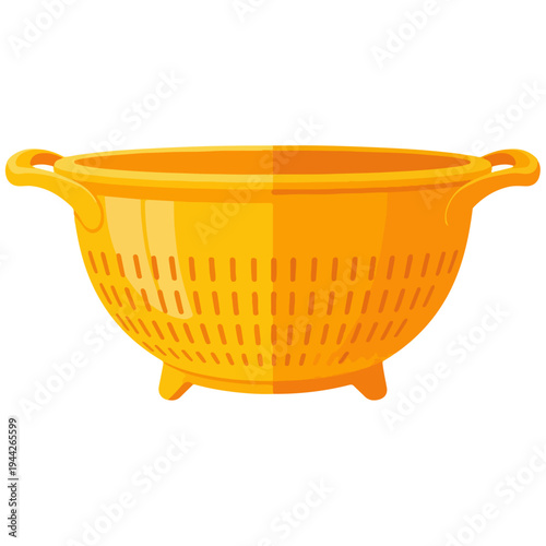 Yellow Plastic Kitchen Colander Flat Vector Illustration