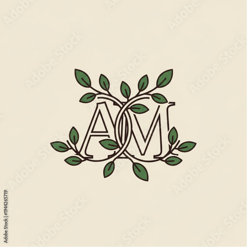 Elegant Monogram AM with Leaves Emblem.