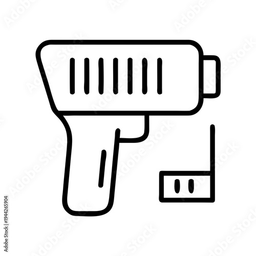 Handheld paint spray gun with attached air hose in minimalist design  