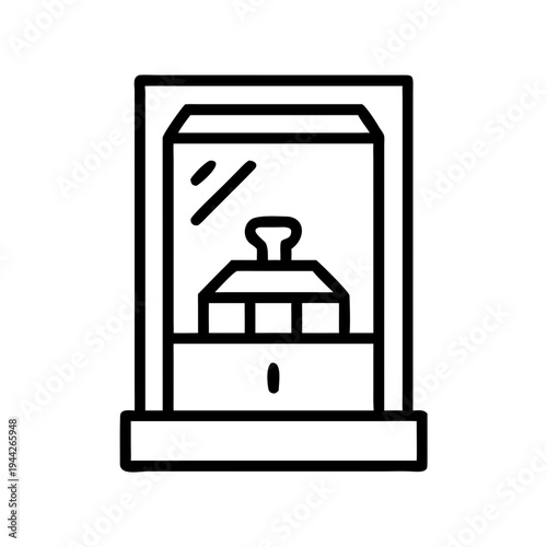 Vintage cash register in glass display case on white background  