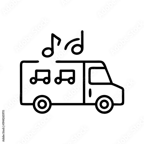Food truck with musical notes symbolizing culinary events  