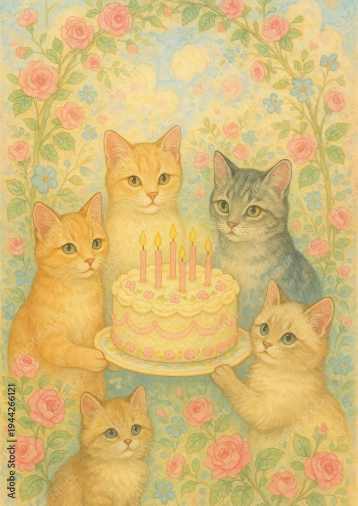 Fototapeta premium Whimsical cats celebrate joy.