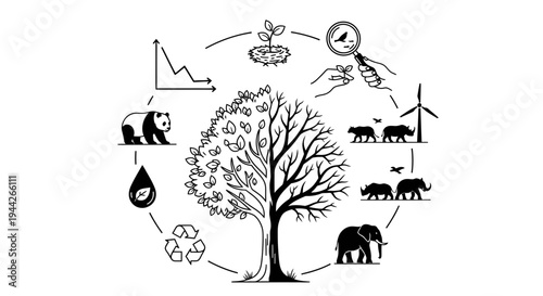 Tree with animals and eco friendly icons.
