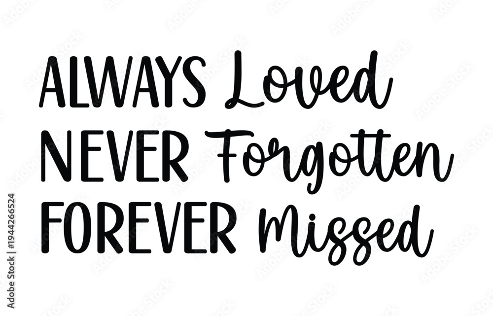 Fototapeta premium Rest in Peace Vector handwritten RIP Design, Memorial Quote for Funerals, In Loving Memory Lettering