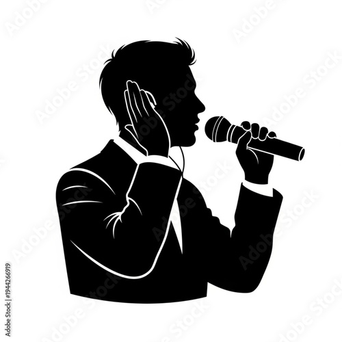 Man Singing into Microphone Silhouette Profile.