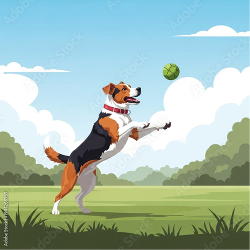 Dog Playing with Green Tennis Ball.