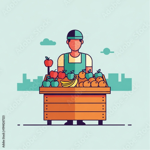 Farmer Selling Fresh Fruits at Market Stall.