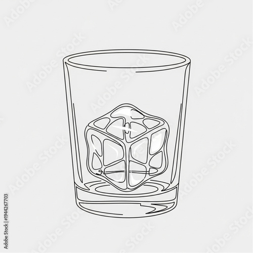 Glass with Ice Cube Simple Line Art.