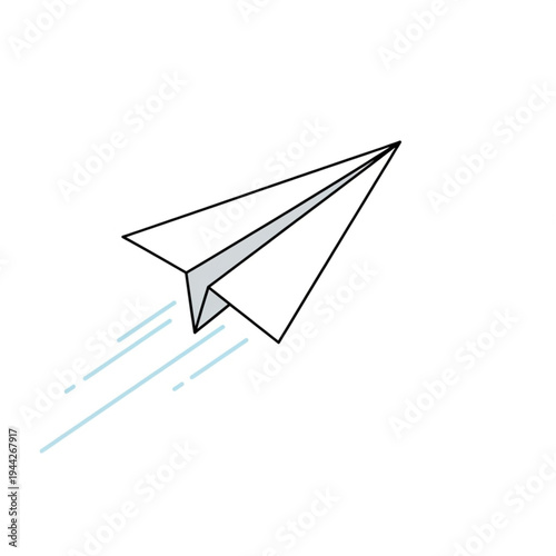 Paper Plane Flying Through Air Simple Illustration.