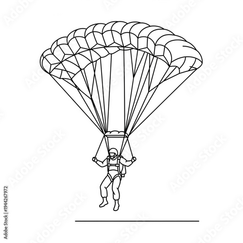 Parachutist Descending with Open Parachute Illustration.