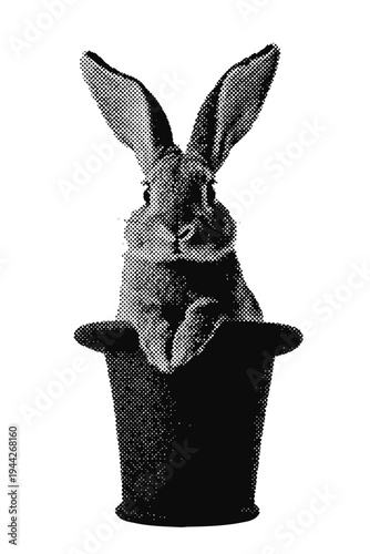 Magicians rabbit in a hat halftone grunge vector design element