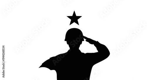 Silhouette of soldier saluting with star.