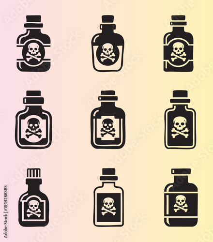 Collectionoftoxicpoisonbottleswithskullandcrossbonesicons