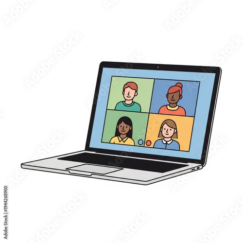Laptop Displaying Video Conference Call Illustration.