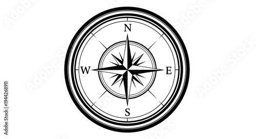 Black and white compass navigation symbol.