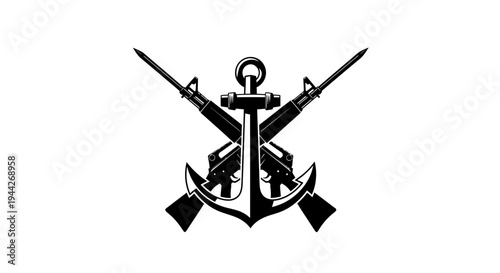Nautical anchor symbol with crossed rifles.