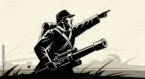 Soldier pointing with a rocket launcher.