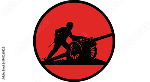 A man pushing a large cannon.