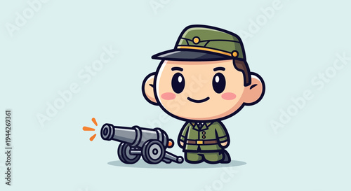 A cartoon soldier with a cannon toy.