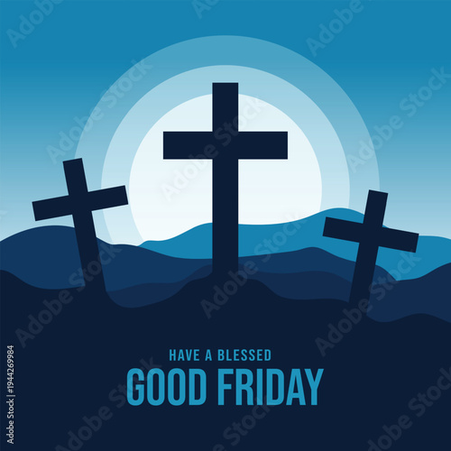 celebration of  Good Friday vector illustration with cross on hill on night background