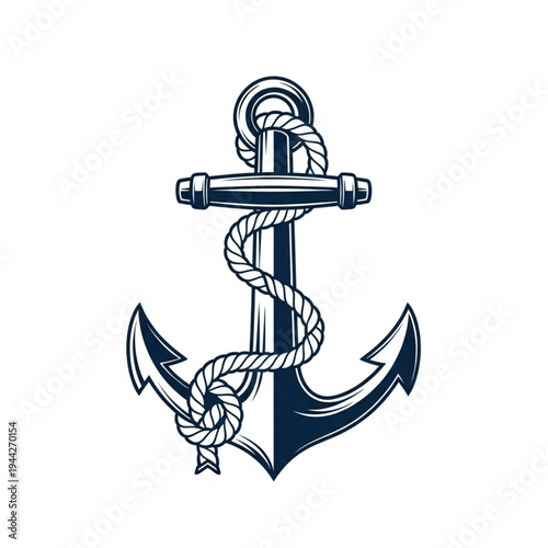 Nautical Anchor Symbol with Rope Illustration.