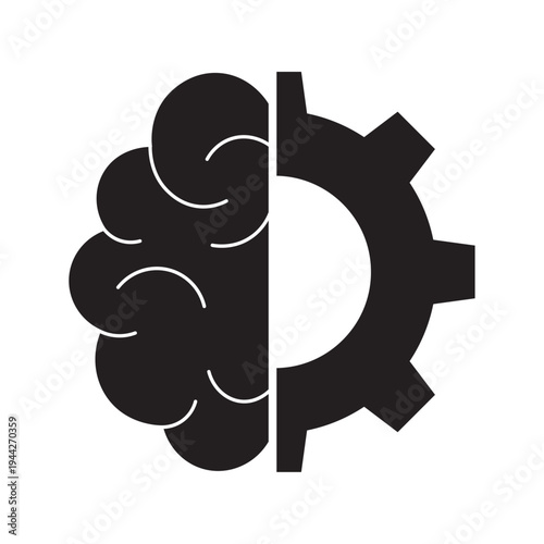 flat brain icon vector with gears