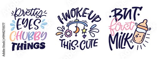 Cute hand drawn doodle lettering quote about little baby. Lettering for t-shirt design, mug print, bag print, clothes fashion. 100% hand drawn vector image.
