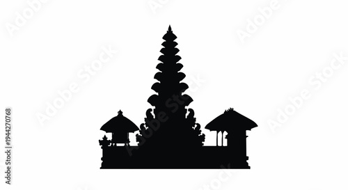 Silhouette of Balinese Temple with Tree.