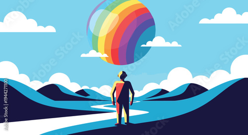 Colorful Journey Towards a Radiant Future Under a Mystical Rainbow Sky