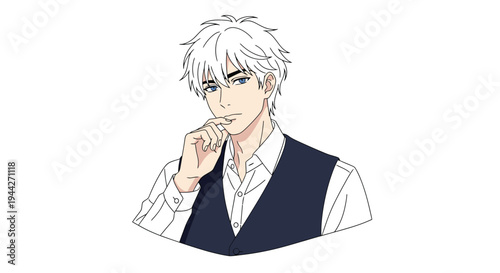 Elegant Anime Inspired Male Portrait with Thoughtful Expression