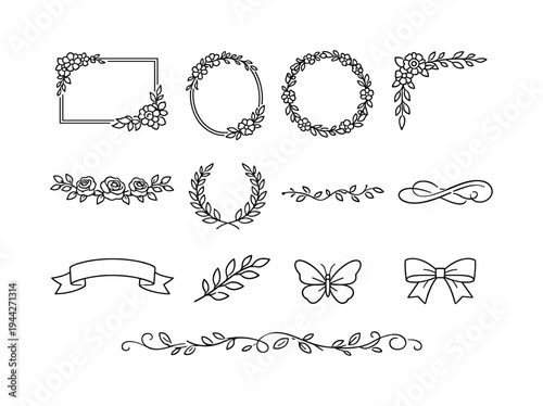 Wallpaper Mural floral frame border line drawing. Line outline icon set of floral frame border line drawing: rectangular Torontodigital.ca