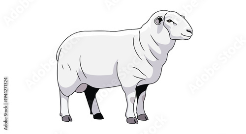 Simple Line Drawing of Sheep Standing.