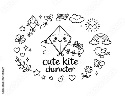 Wallpaper Mural cute kite character. Hand-drawn doodle illustration of cute kite character. In the middle, one slightly larger Torontodigital.ca