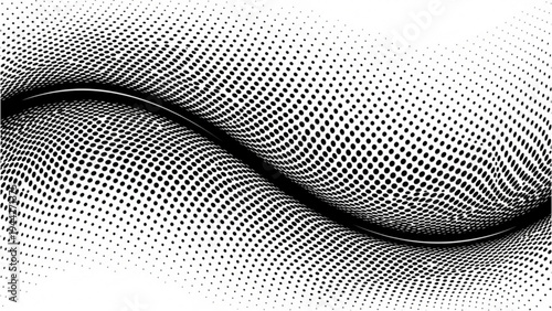 A futuristic illustration depicts a wavy black line on a gradient halftone pattern.
