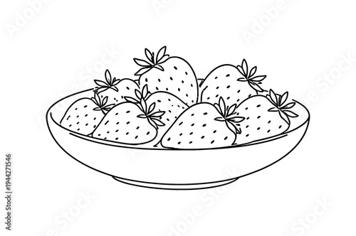 Wallpaper Mural "Fresh Berry Bowl". Minimalistic one-line drawing shallow dish containing several strawberries with subtle Torontodigital.ca