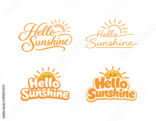 Hello Sunshine. Set lettering. 4 harmonious lettering variations of the same emblematic concept, each with
